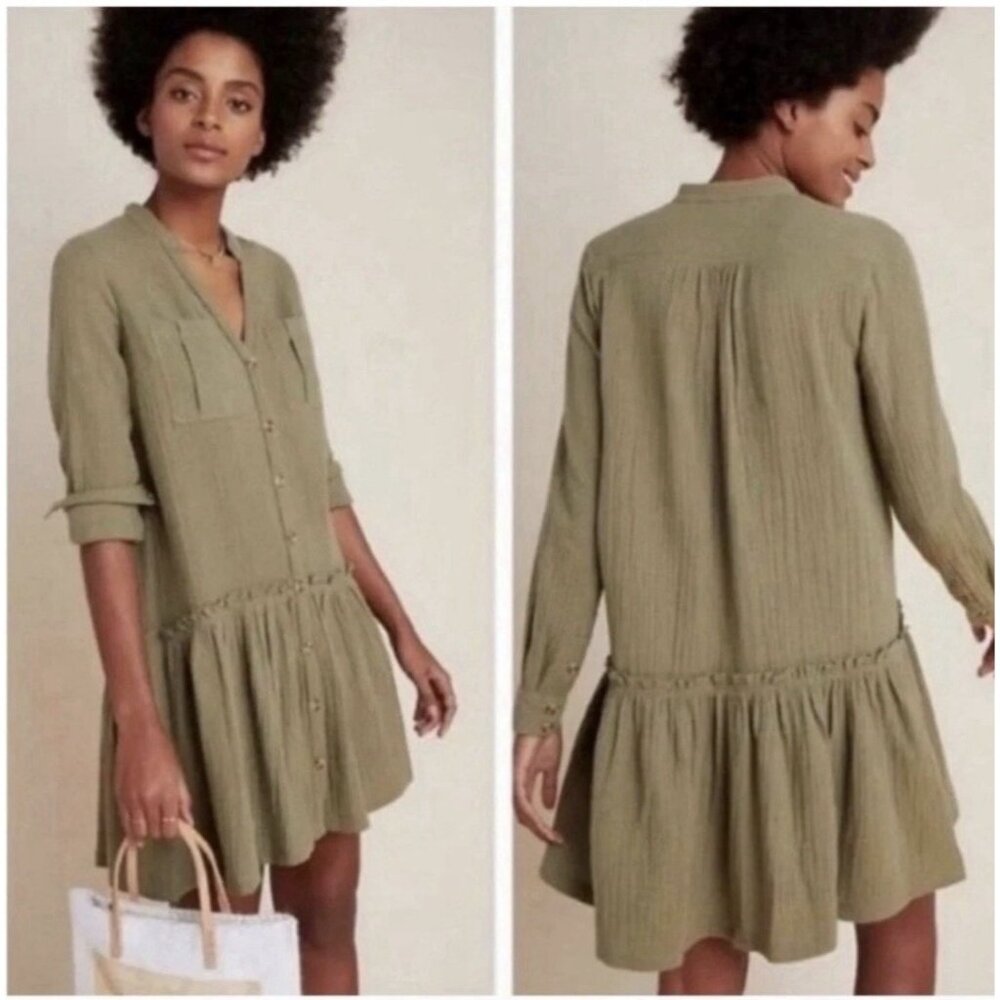 Anthropologie Maeve Katie Textured Gauze Utility Drop Waist Dress Size 12